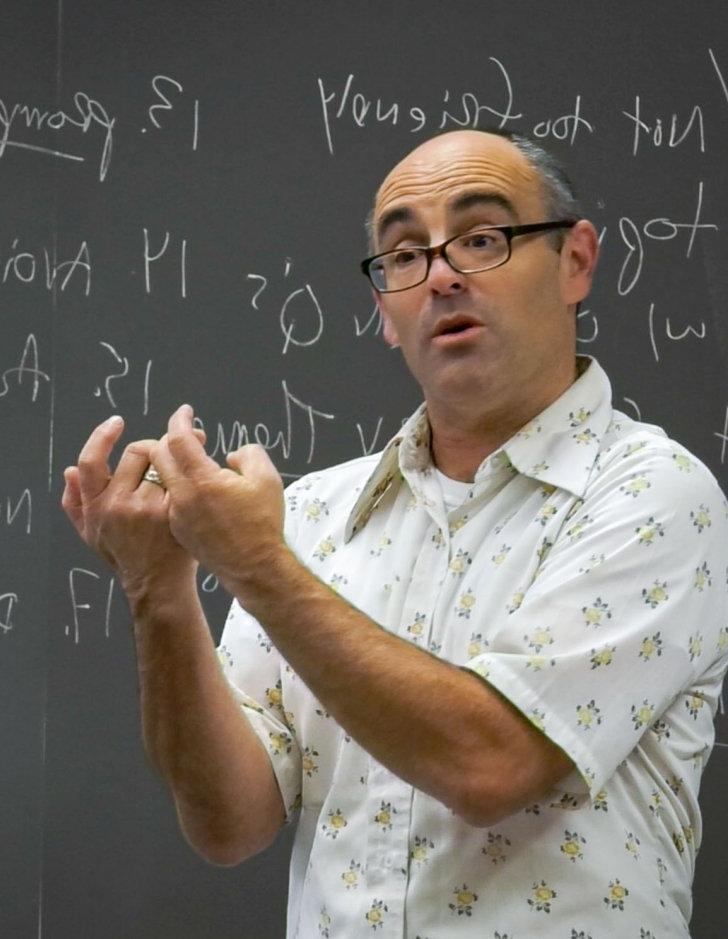 phil zuckerman lectures in a classroom